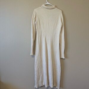 Zara Cream Ribbed Long Sleeve Mock Neck Dress